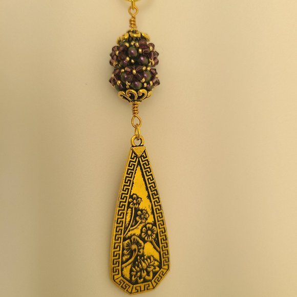 Purple Flower Dangle Necklace - Picture 3 of 4